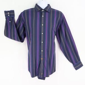 Thomas Dean Dress Shirt Mens Sz XL Multicolor Striped‎ 100% Cotton Spread Collar